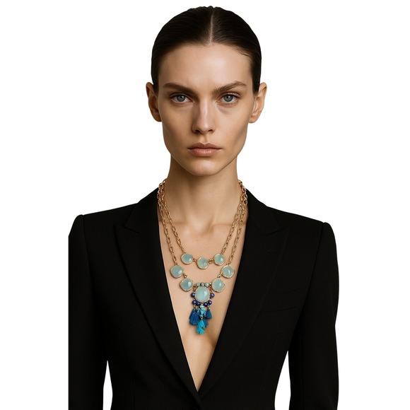 Lilly Pulitzer Jewelry - Lilly Pulitzer Women's Blue Gem Tassel Layered Pendant Necklace Gold‎ Tone NEW